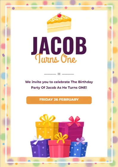 Jacob Turns One Birthday Announcement