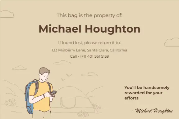 Traveler Bag Property Product Label