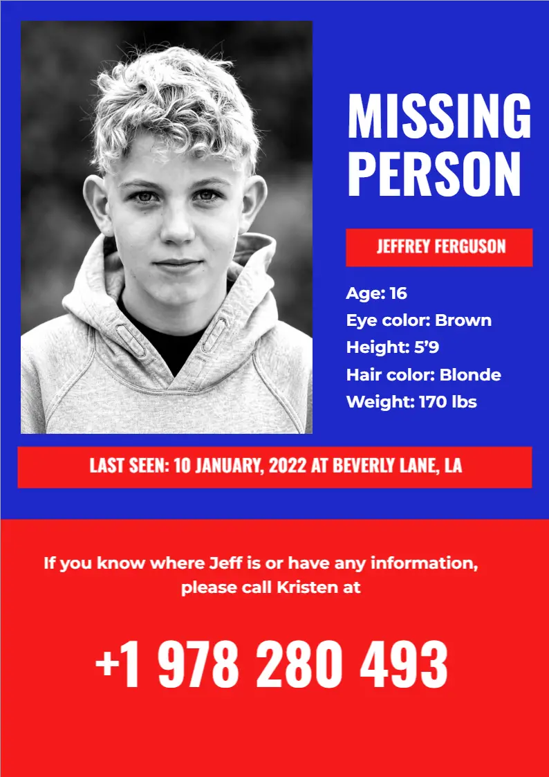 Missing Person Alert Notice Flyer
