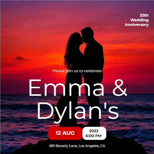 25th Wedding Anniversary Invitation