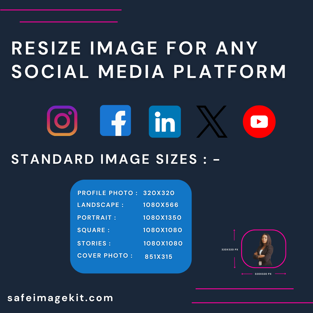 Resize image for social media platforms with standard size guide.
