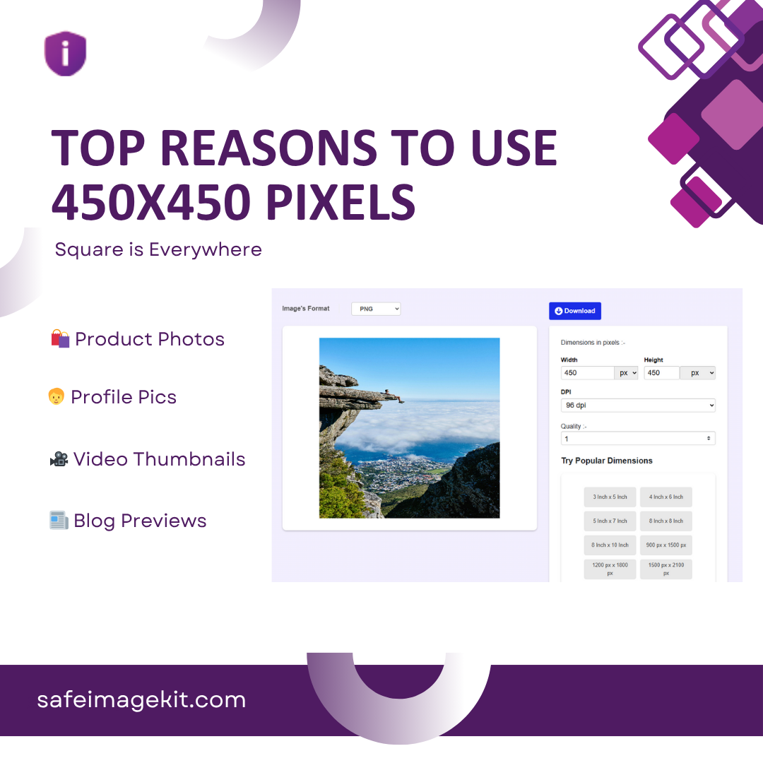 Common uses of 450x450 pixel size for media and social content.