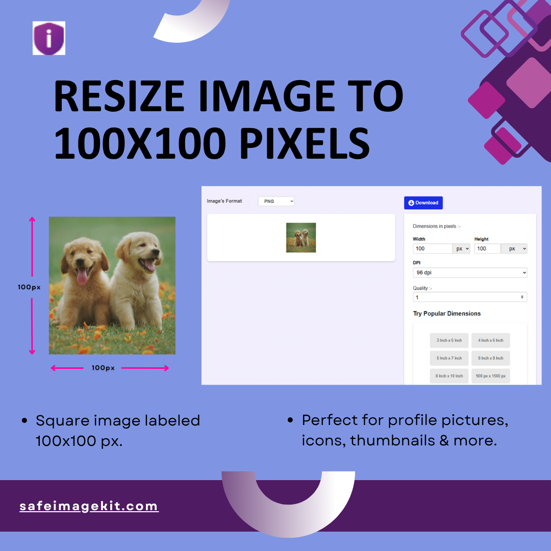 Resize your image to 100x100pix using safeimagekit.