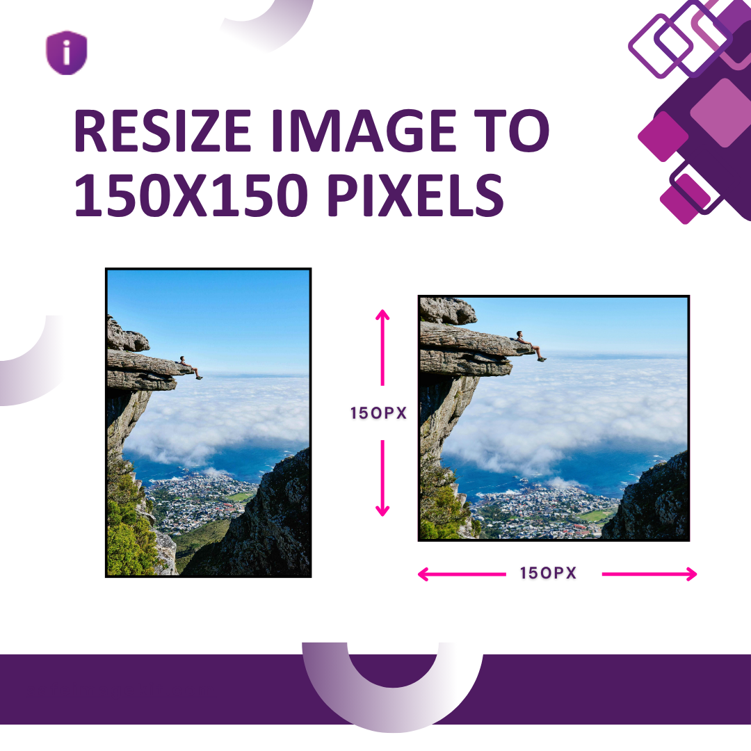Resize photo to 150x150 pixels with before-after view