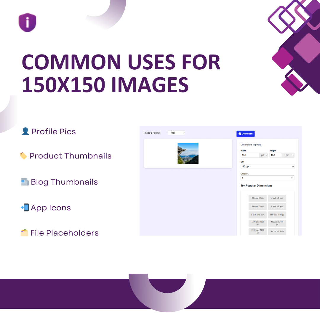 Common uses of 150x150 images like icons and thumbnails
