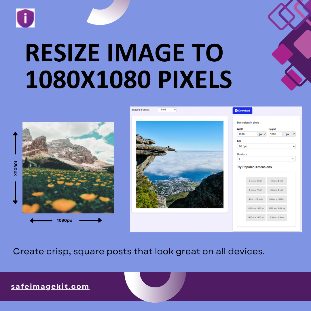 Resize any image to 1080x1080 pixels for perfect square fit