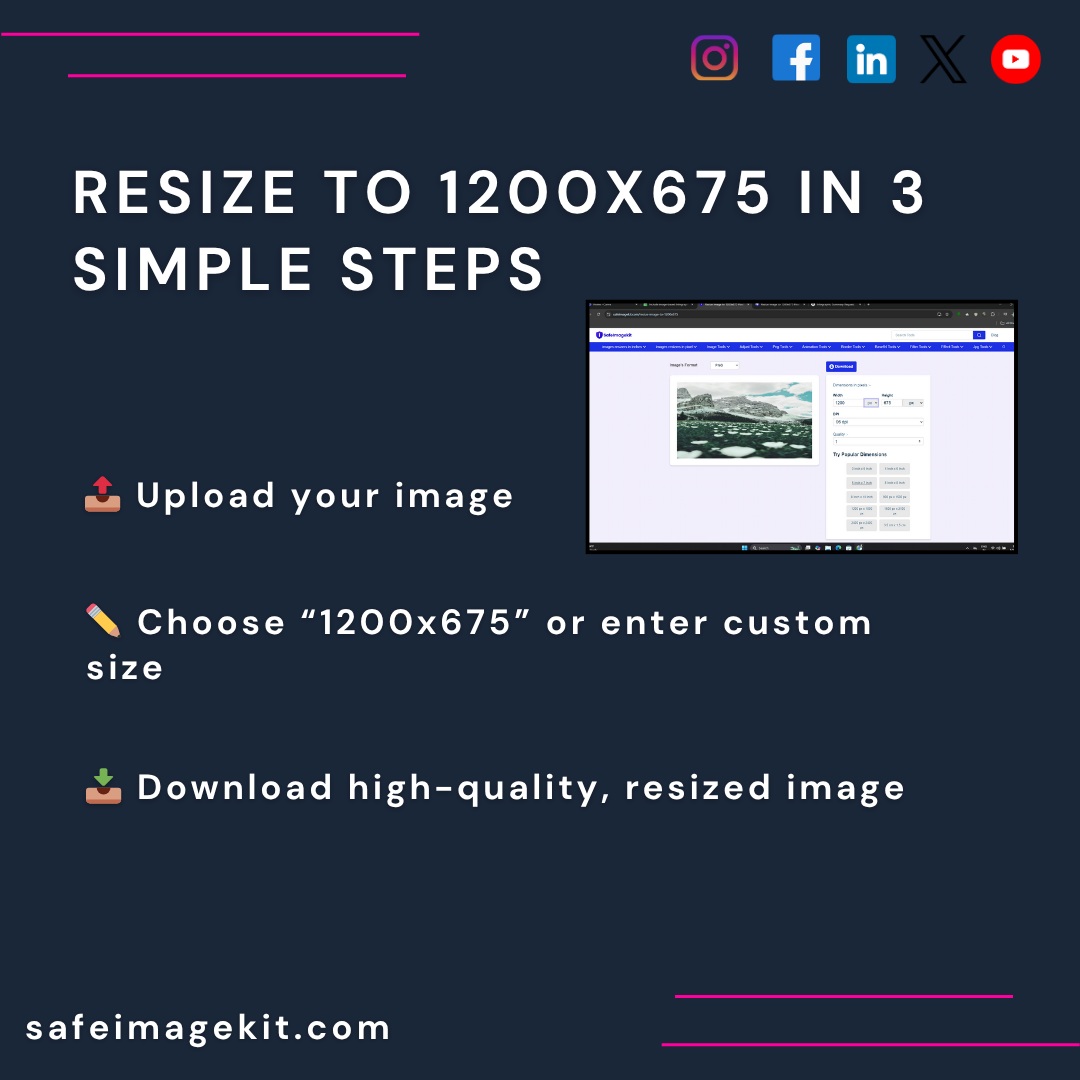 Follow 3 quick steps to resize images to 1200x675 pixels