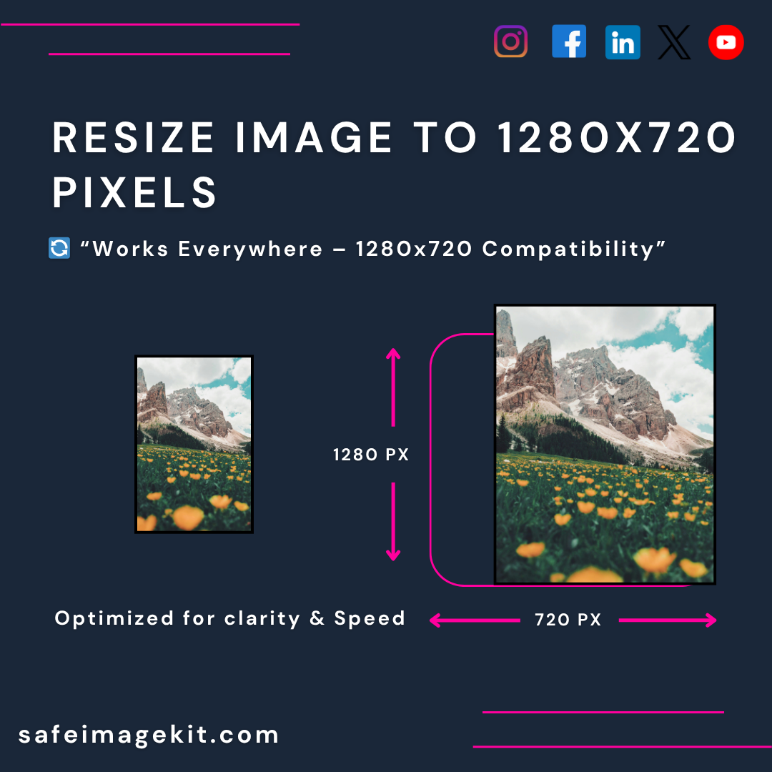 Resize any image to 1280x720 pixels for HD display and quality